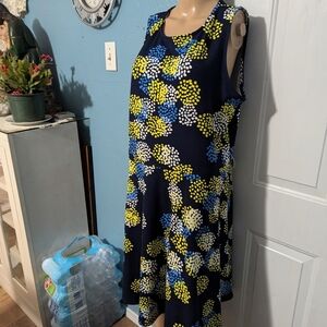 Floral Sleeveless Dress - Blue, Yellow, White